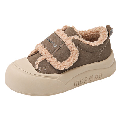 踩屎感防滑加绒运动魔术贴棉鞋女