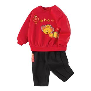 巴拉巴拉婴儿卫衣套装女童红色运动装2026儿童新款春装宝宝拜年服