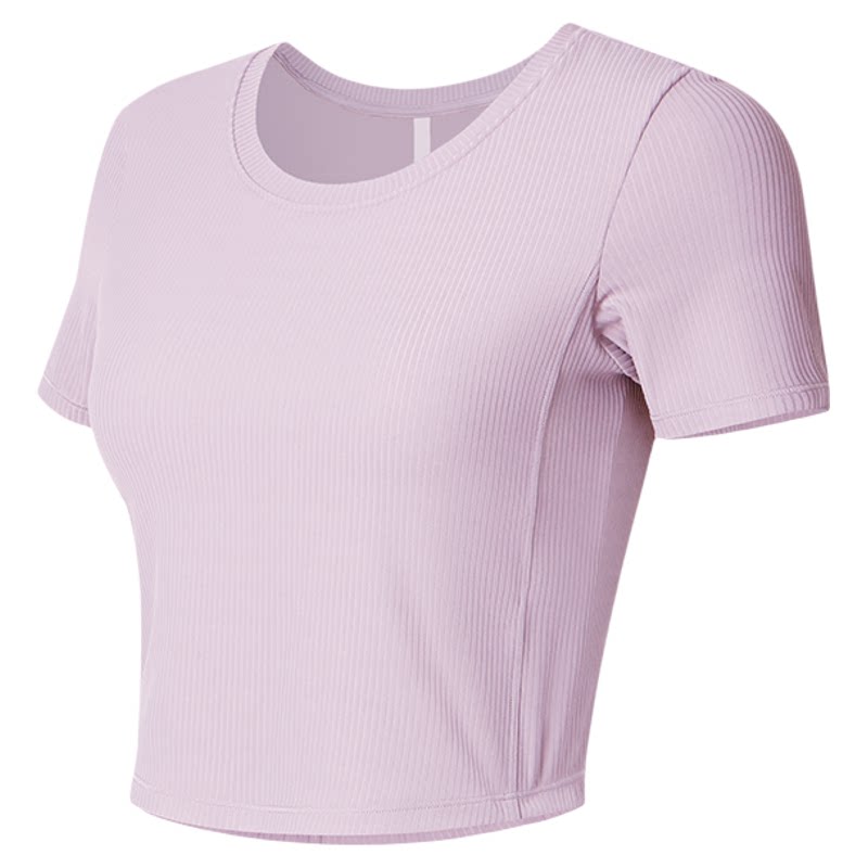 Keep瑜伽T恤女夏运动健身带胸垫罗纹修身短款瑜伽服短袖上衣