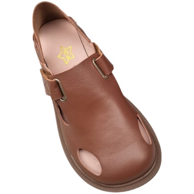 夏大头层牛皮宽松肥胖脚男凉单鞋