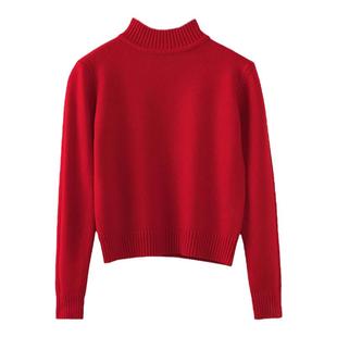 洋气时尚小个子短装秋冬毛衣女高腰短款中领内搭保暖针织套头外套