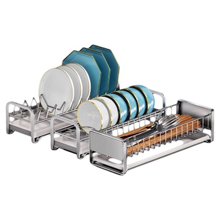 抽屉内置碗架304不锈钢碗碟收纳架厨房柜内碗盘架小型晾碗沥水架