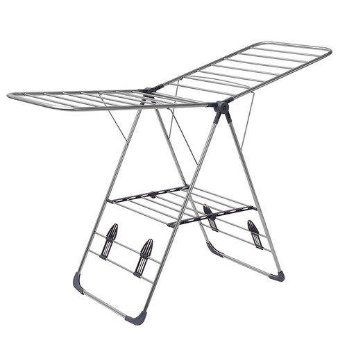 不锈钢翼型落地折叠晾衣架家用晒衣被毛巾尿布架室内外阳台晒衣杆