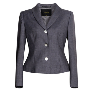 罗衣简约通勤V领修身短外套女春知性优雅商务深灰色长袖上衣13505