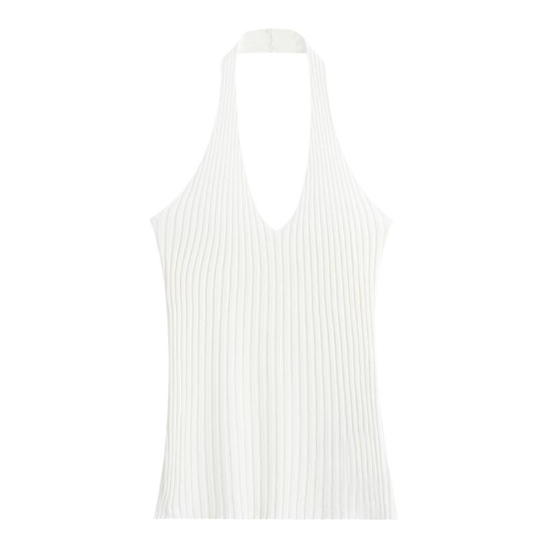 弥古白色针织挂脖吊带背心女春秋内搭黑色v领无袖打底衫短款上衣