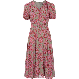 MARYLING玛俪琳秋季新品红灰秘密花园V领碎花连衣裙A1DFW61470