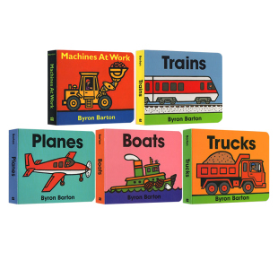 【自营】英文原版 交通工具5册 Trucks/Trains/Planes/Boats/Machines 纸板书 孩子们的交通工具 Byron Barton 绘本