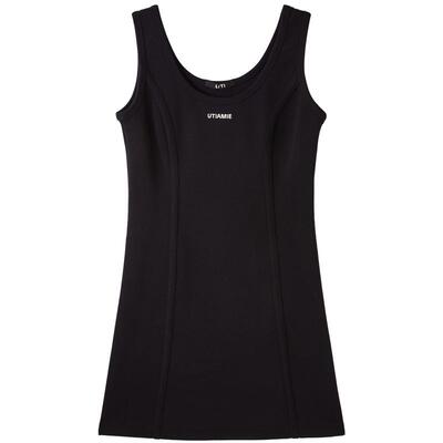 U/TI黑色修身分割挺括背心裙女收腰显瘦棉感短裙尤缇2025春季新款