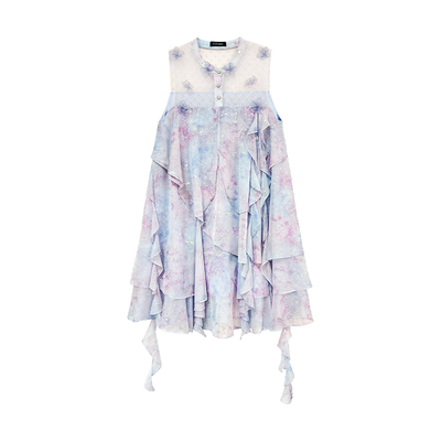 FLO NAKED夏季新款紫色晕染层叠荷叶边连衣裙银泰百货 300170