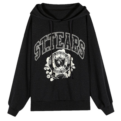 落落狷介连帽宽松连帽卫衣女