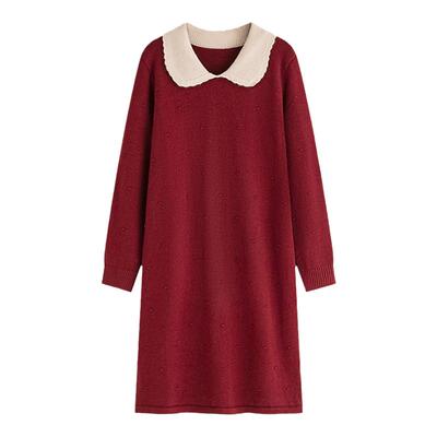 胖mm娃娃领减龄显瘦针织连衣裙