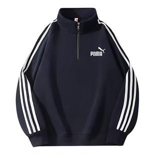 品牌折扣高棉立领长袖打底衫半拉链三条杠卫衣男秋冬宽松时尚潮流