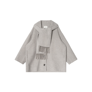 950g超细羊绒蚕丝绵羊毛混纺DU家定染流苏手工双面呢大衣安妮森林