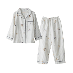 儿童睡衣男孩纯棉纱布春秋新款青少年宝宝棉纱透气男童家居服套装