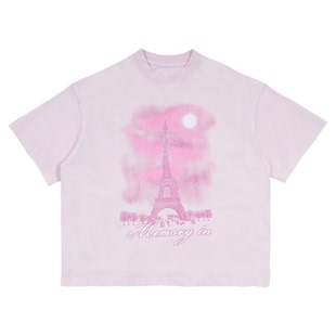 memoryin童装上衣两个小朋友女孩宽松休闲洗水印花短袖T恤