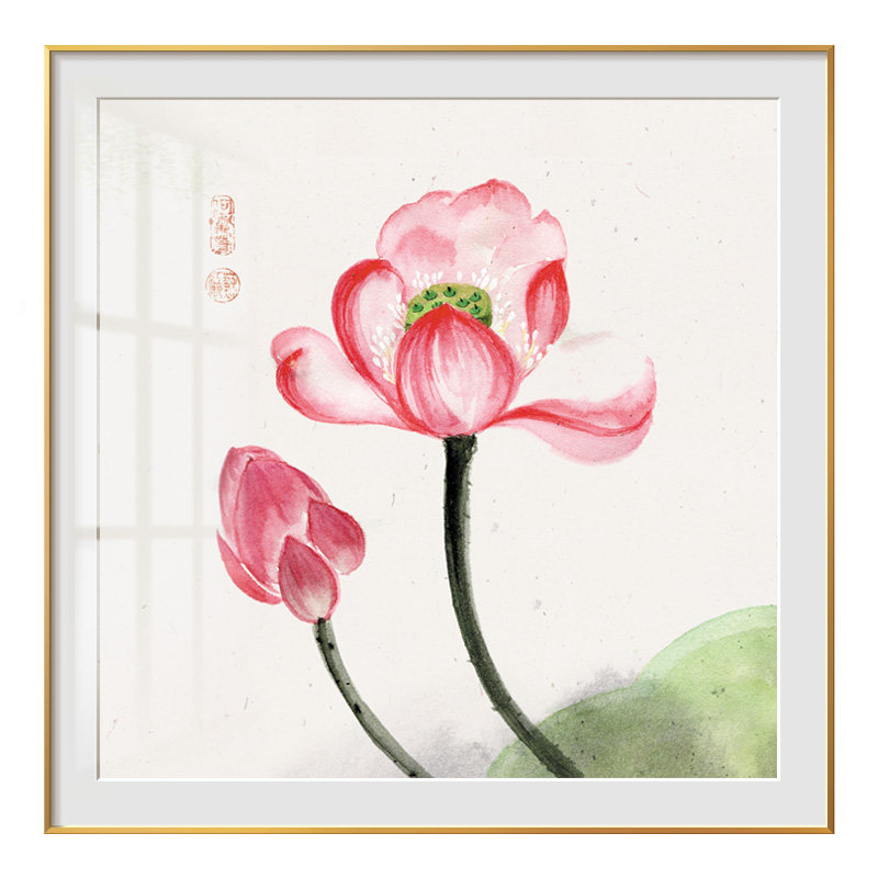新中式风荷花客厅装饰画