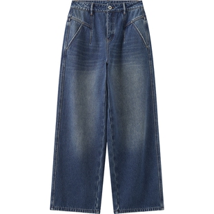 播复古做旧薄绒直筒牛仔裤女冬季宽松显瘦长裤DDS4KD5167