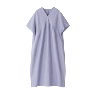 陈小满原创设计2026春夏暮山紫/黛紫天然亚麻宽松茧型V领长连衣裙
