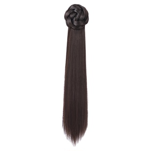 新中式假发马尾抓夹女花苞头微卷发补发增发量仿真发侧边编发假发