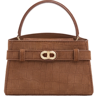 CHARLES&KEITH26春新款CK2-50270880-4仿麂皮鳄鱼纹手提凯莉包女