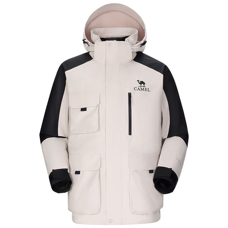 羽绒服冲锋衣三合一登山外套骆驼