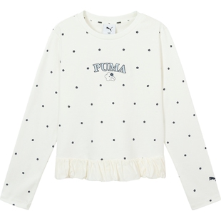 PUMA彪马童装26春季新款儿童长袖T恤女童上衣拼接花边潮流内搭