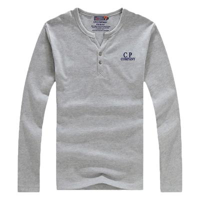 纯棉长袖t恤男大码纽扣V领开学季