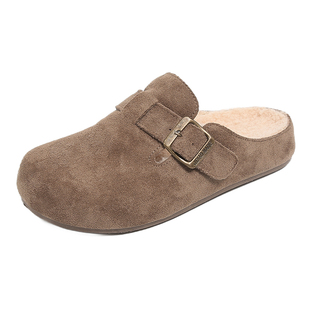 冬季新款厚底增高勃肯鞋不磨脚外穿拖鞋平底包头单鞋女加绒半拖女