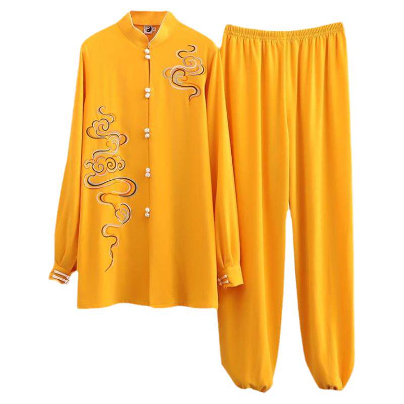 龙拳专业太极服时尚中长男女刺绣祥云改良版年轻新中式禅意风麻质