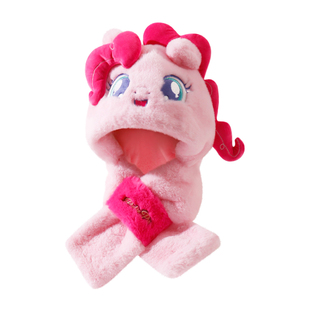 儿童小马宝莉帽子围巾一体女童冬季加绒加厚防风寒保暖护耳毛绒帽