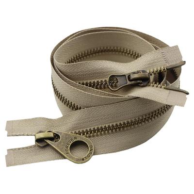 拉链长款羽绒服双头古铜皮衣