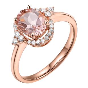 米莱珠宝1.25克拉天然摩根石戒指 女 18K金(玫瑰)镶23分钻 彩宝