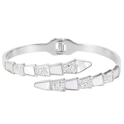 满钻拼接贝母蛇形开口钛钢手环