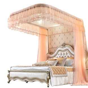 自动轨道蚊帐U型1.5米宫廷1.8m床双人家用网红新款免安装加密加厚