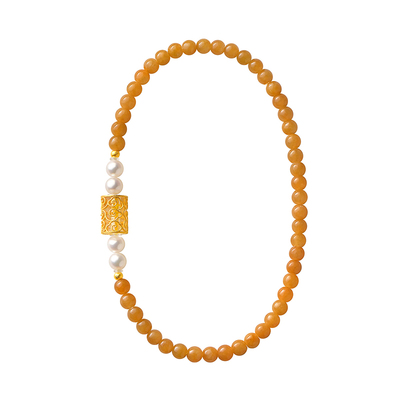 天然黄翡小米珠手链珍珠18K金