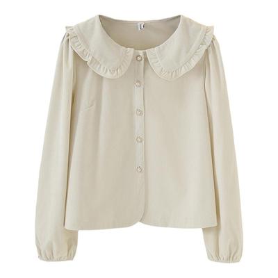 长袖衬衫大码娃娃领灯芯绒上衣女