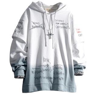 soinku春秋卫衣男潮牌帅气学生百搭时尚印花字母宽松连帽上衣拼接