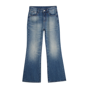 REMOULD 2026春新款复古蓝猫须无弹微喇中腰修身显瘦喇叭牛仔裤女
