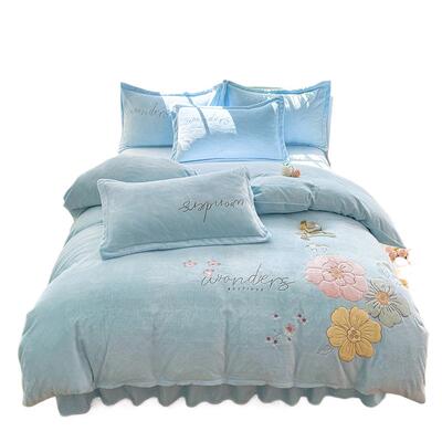 床裙牛奶绒四件套床笠款刺绣款