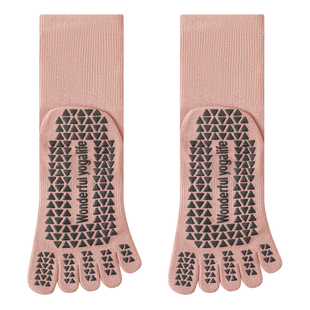 五指瑜伽袜子防滑专业女秋冬普拉提训练室内运动专用健身分趾中筒