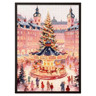 圣诞旋转童话拼图1000片带相框成人版高级感治愈系卡通冬灯定制画
