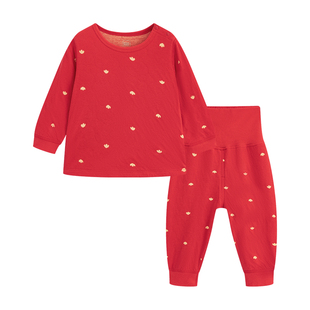 麦拉贝拉婴儿内衣分体套装红色宝宝纯棉秋衣秋裤过年家居服睡衣