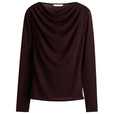 HM女装T恤2025年秋季新款长袖法式气质时尚休闲荡领上衣1301327