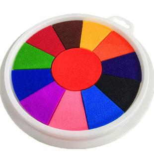 儿童彩色印泥手指画手印多色按指纹手印手掌画印泥印盘幼儿园无味颜料可水洗12色海绵印台小学生学习金色20色