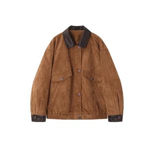 时然大码女装麂皮绒外套秋冬新款微胖MM宽松时尚复古夹克上衣冬装