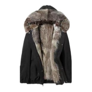 派克服男2025秋冬新款可拆卸内胆加厚仿貂短夹克皮毛一体连帽外套