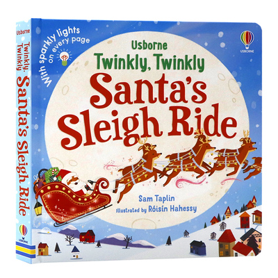 Usborne 圣诞发光书英文原版绘本 Twinkly Twinkly Santa's Sleigh Ride 闪闪发光的圣诞老人雪橇之旅精装纸板游戏书幼儿睡前故事