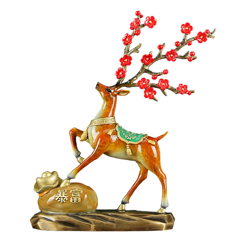 汉京一鹿暴富梅花鹿铜摆件中式家装饰摆件