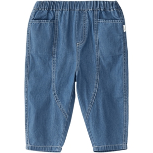 【新品】papa爬爬夏男女童薄款牛仔长裤时髦洋气宝宝休闲锥型裤子