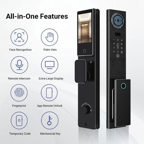 全自动智能门锁掌静脉人脸识别主动对讲密码开锁涂鸦WiFi指纹锁